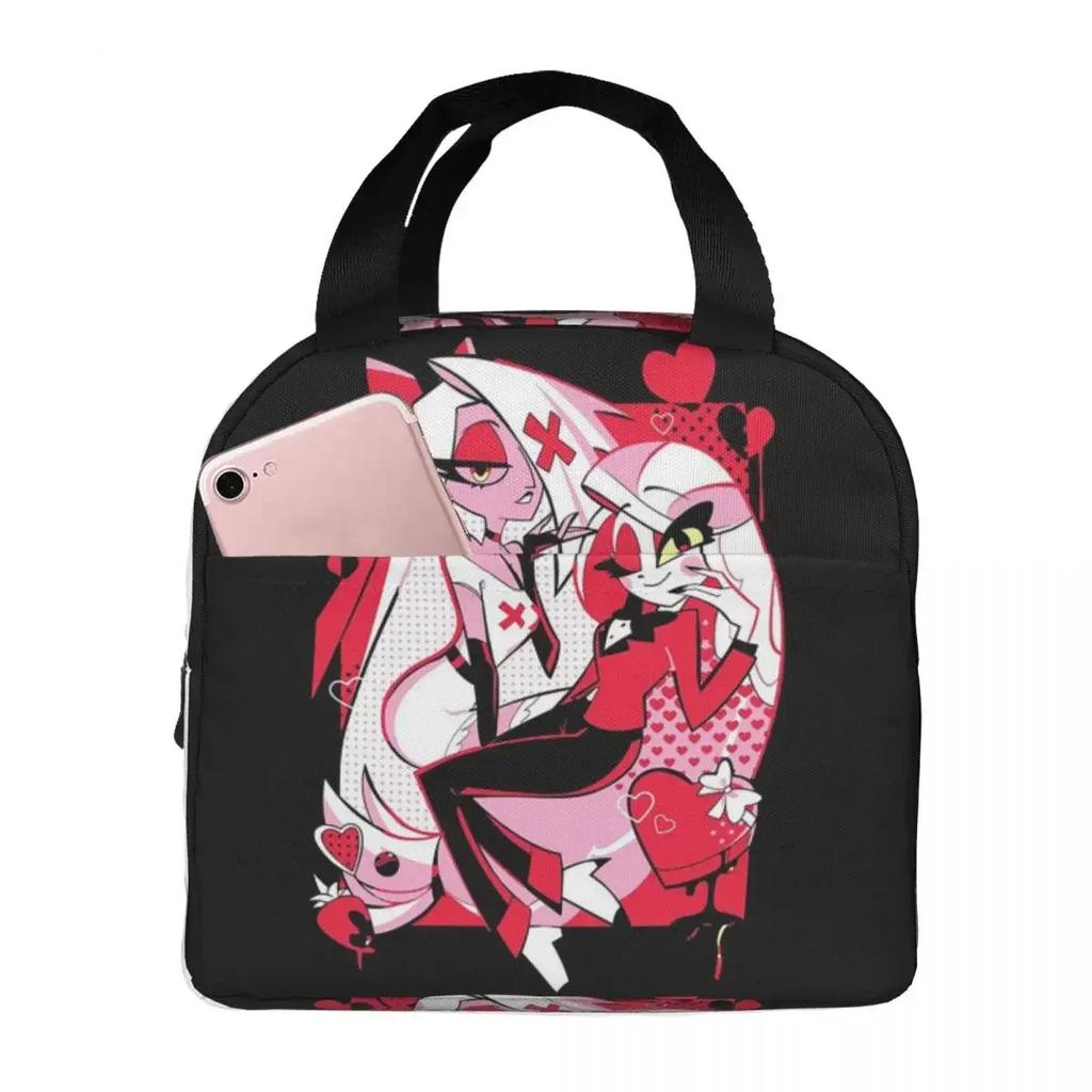 Charlie And Vaggie Valentines Hazbin Hotels Insulated Lunch Bag for School Cooler Thermal Food Box Tote Lunch Boxes Container