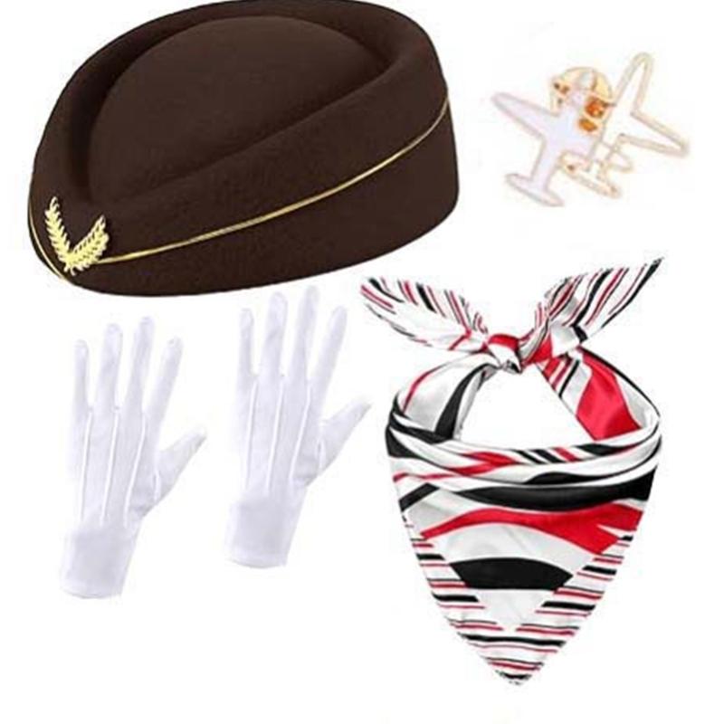 Women's Flight Attendant Costume Accessories Stewardess Outfits Halloween Air Hostess Cosplay Costume with Bellhop Hat