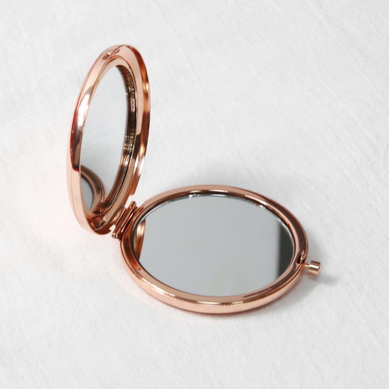 Double-Sided Small Mirror Portable Folding Round Makeup Mirror Rose Gold Simple Mini Men And Women Handheld Pocket Mirror