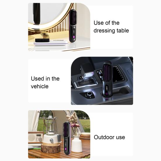 Cordless Ionic Hair Straightener Brush 3-in-1 Straighten Curl & Smooth Negative Ion Hair Brush Portable & Rechargeable Fast Heating