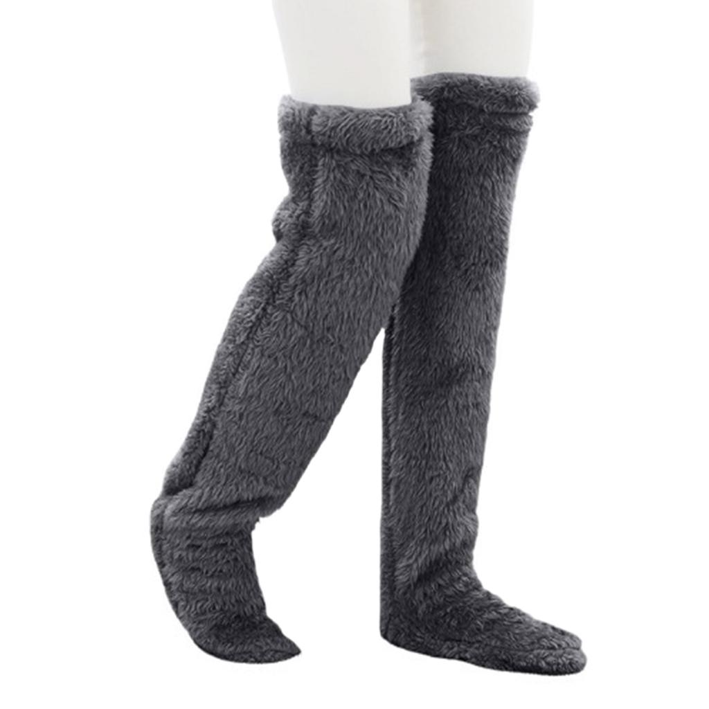 Womens Over Knee High Fuzzy Socks Cute Cartoon Thigh High Stockings Warm Solid Color Leg Warmers Christmas