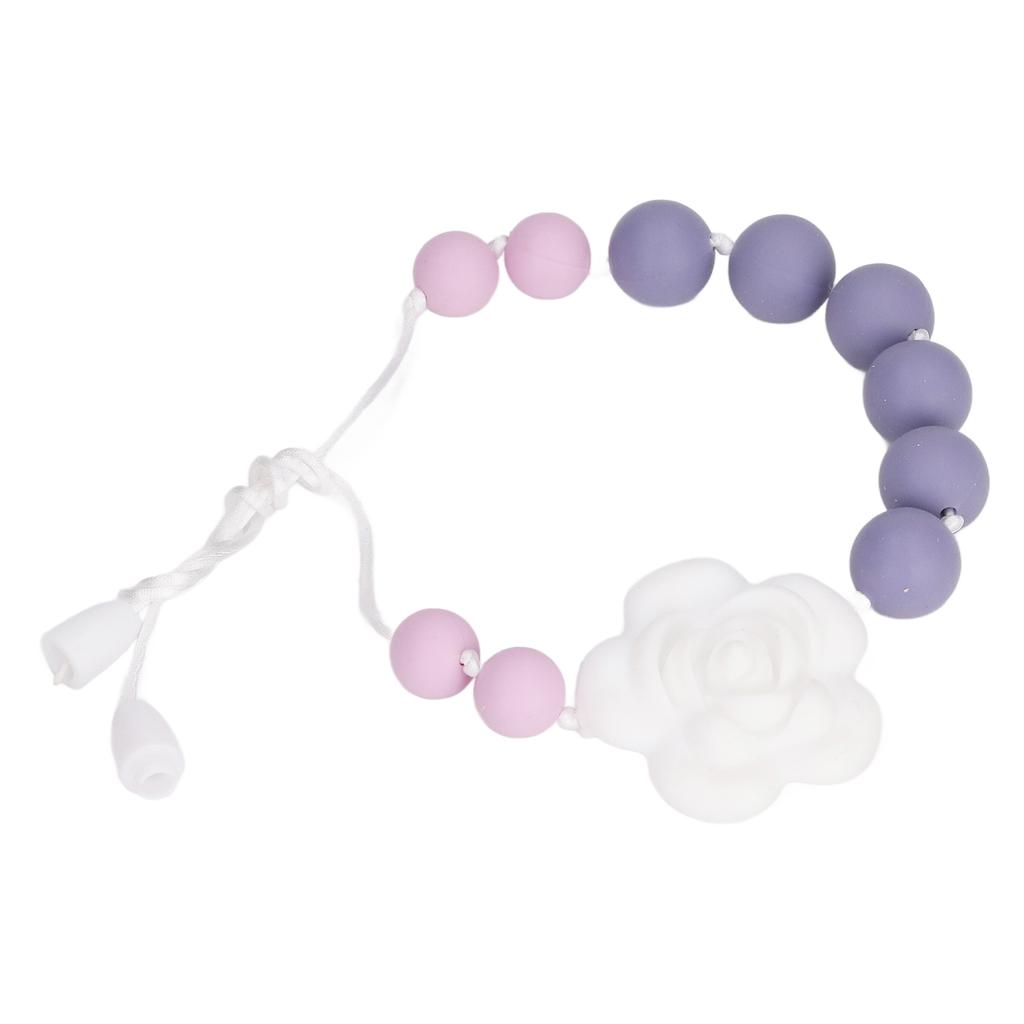Baby Rose Shaped Pendant Chewable Teething Necklace Silicone Beaded Teething Bracelet Ring Toy for Infant