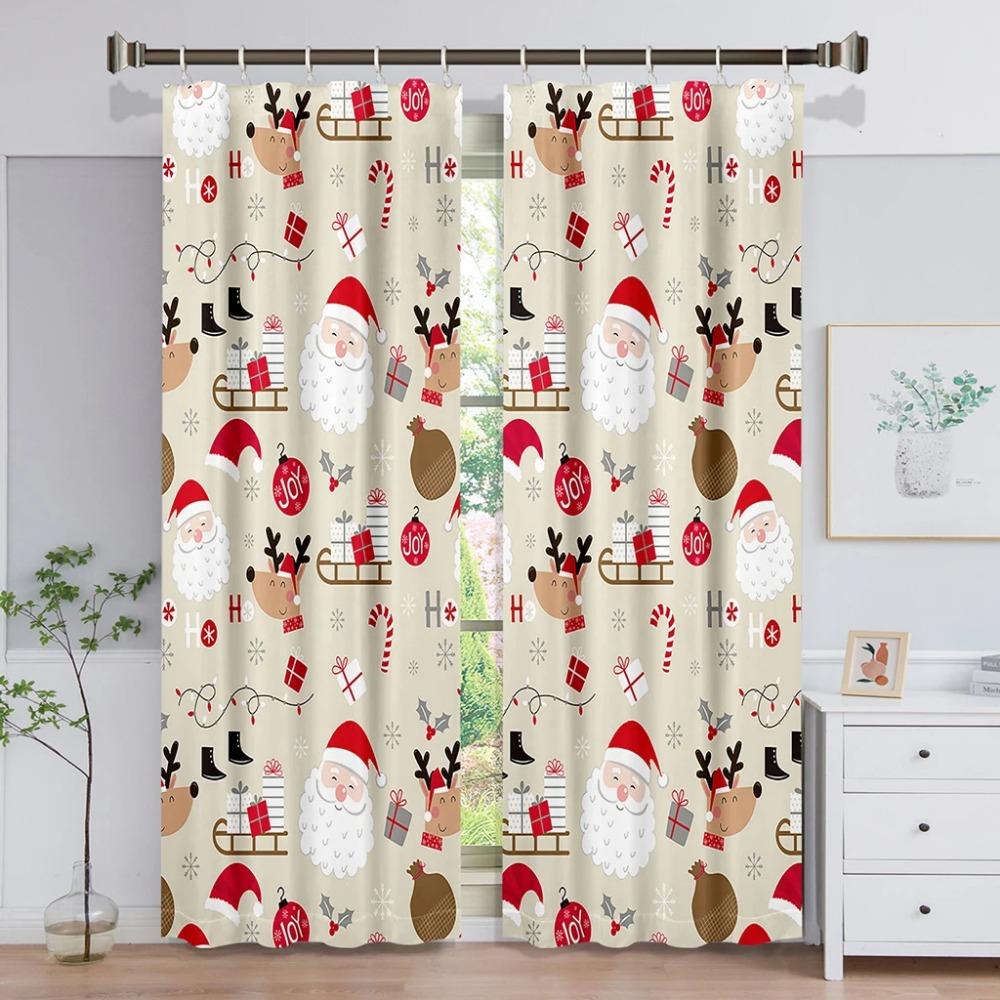 Animated Santa Claus Merry Christmas Red Green Window Panel Drapes For Children Bedroom Living Room Bathroom Kicthen Door Hall Home Decor