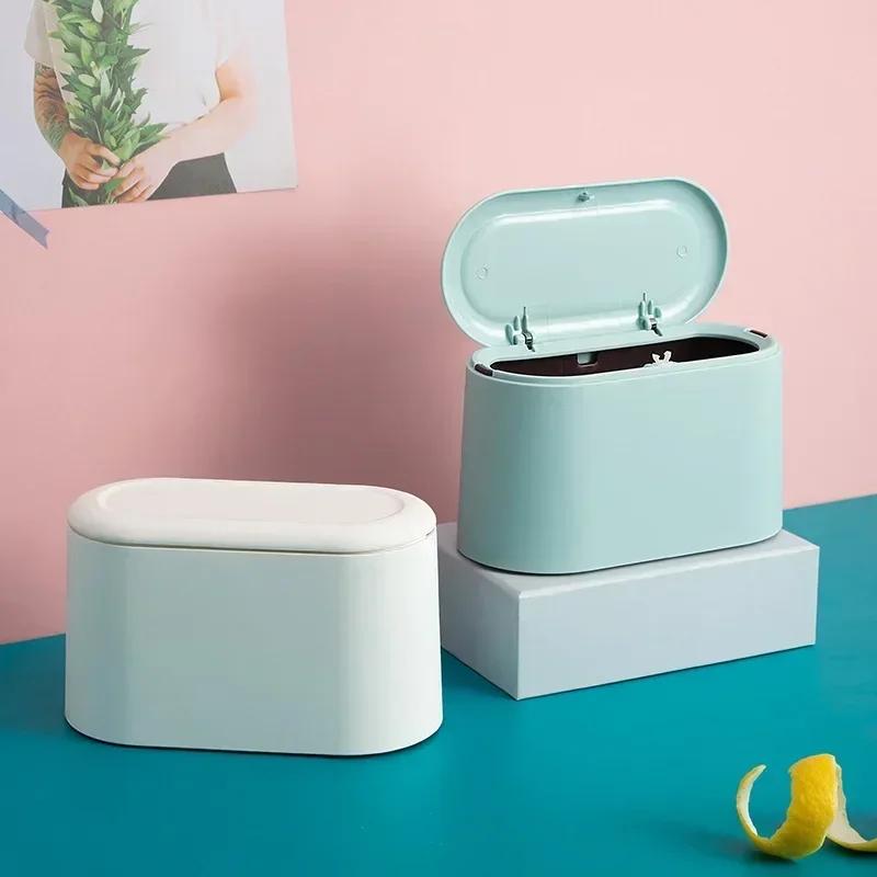 Simple Desktop Trash Bin Mini Durable Storage Bucket Can Automatic Pop-up Lid For Dressing Tables Home Offi Garbage Bucket