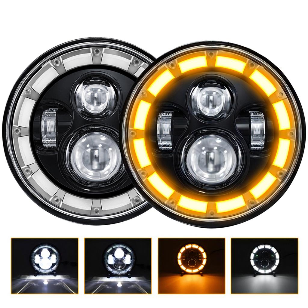 2 PCS 7 Inch LED Headlights, Round Headlamps with High Low Beam DRL Turn Signal Replacement for