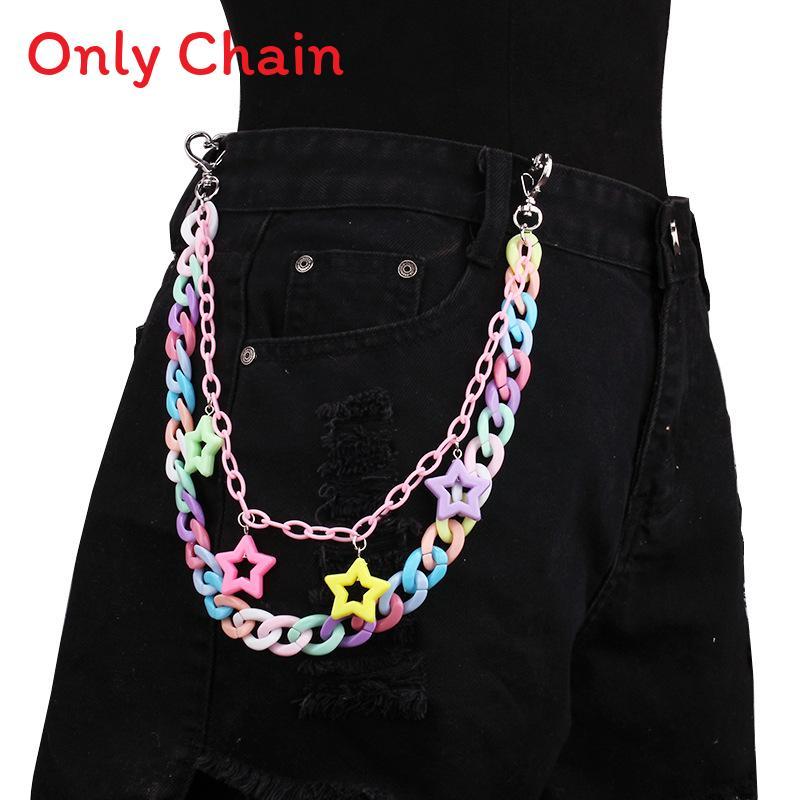 Multicolor Acrylic Waist Chain With Double Star Pendant For Casual Streetwear розовый