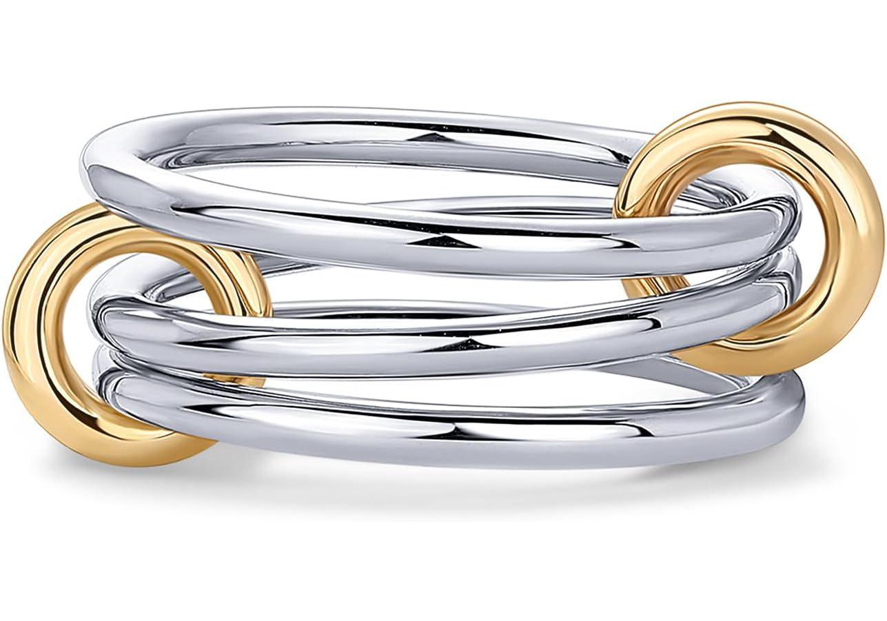 

18K Gold & Silver Two-Tone Cubic Zirconia Ring in Thick Titanium Steel with High Gloss Finish Size 11, Diameter 21.2mm