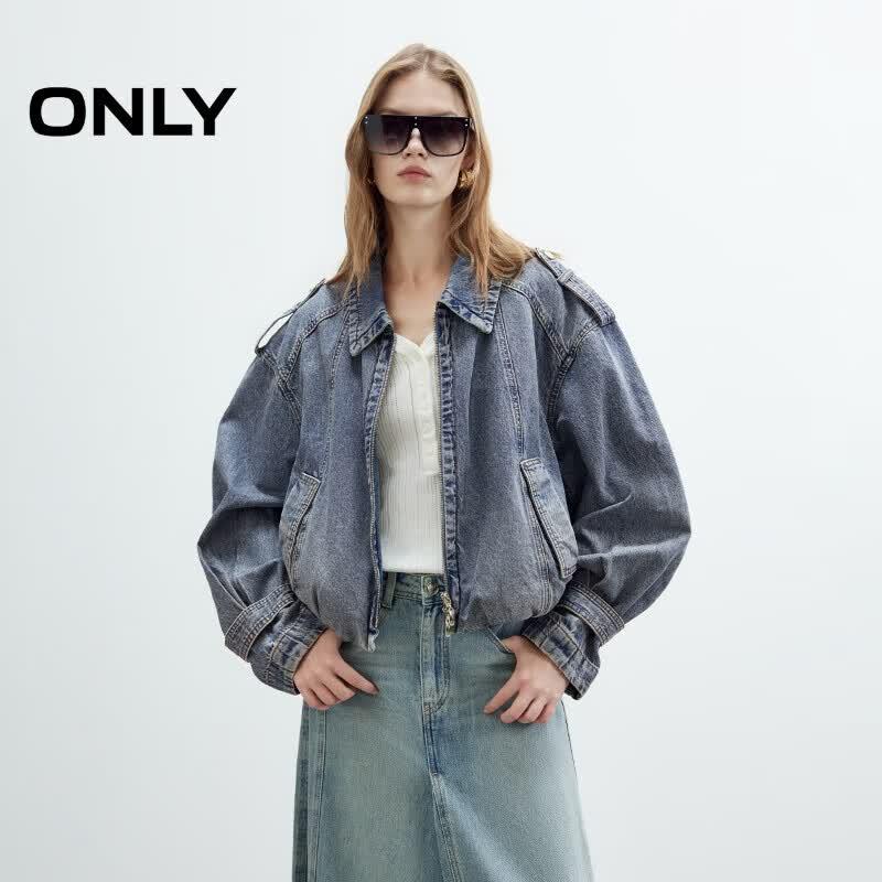ONLY Women s Distressed Washed Denim Jacket XS