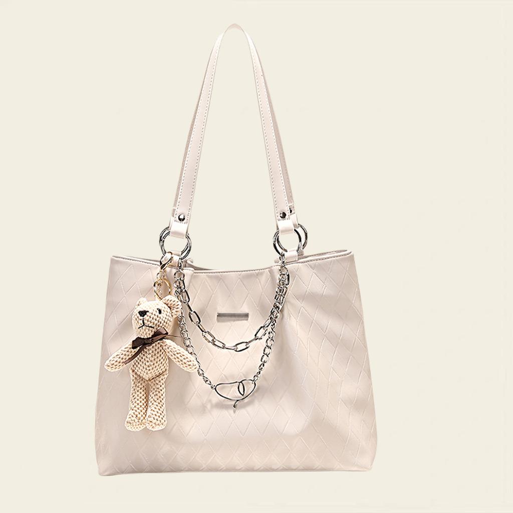 Leather Bag, Light Luxury, Large Capacity Tote Bag, Female College Student's New Commuting Handbag, One Shoulder Large Bag