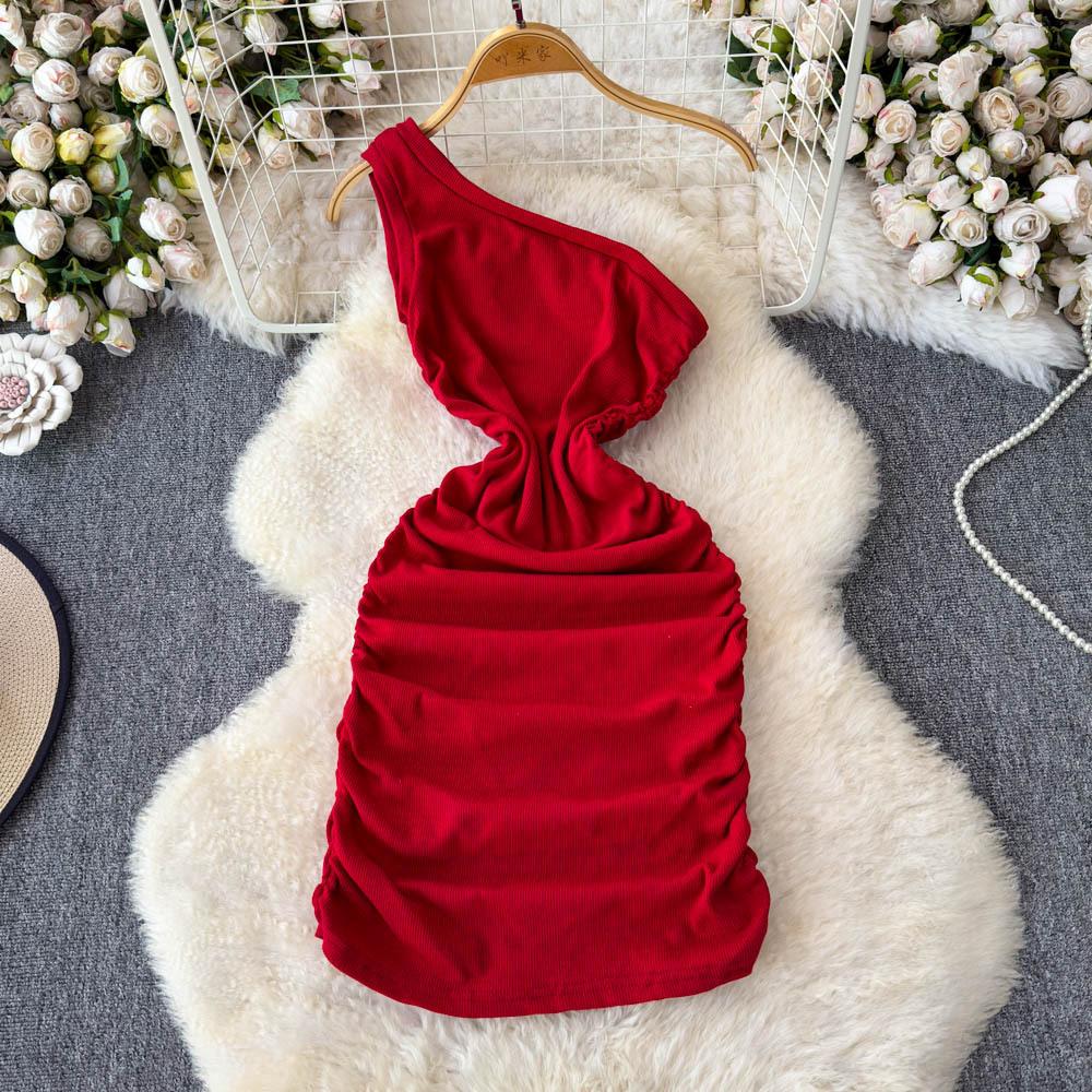 

Платье с косым воротником для похудения и моделирования женской одежды на весну One size красный