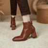 2024 Herbststiefel Damen Eckige Zehenpartie Damenstiefel Echtschuhe für Damen Gürtelschnalle Reißverschlussstiefel Winter High Heel Stiefel