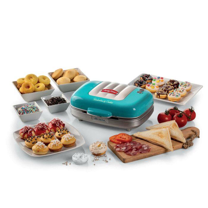 Gaufrier - ARIETE - 3 En 1 Sandwichera Cupcakes Donuts - Revêtement Anti-adhésif - 700 W - Bleu