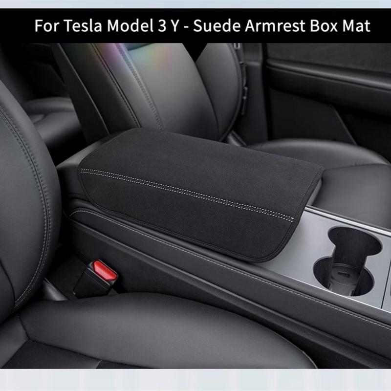 For Tesla Model 3 / Y 2019-2025 Suede Armrest Box Pad Cover Car Central Control Armrest Protector Mat Car Interior Accessories