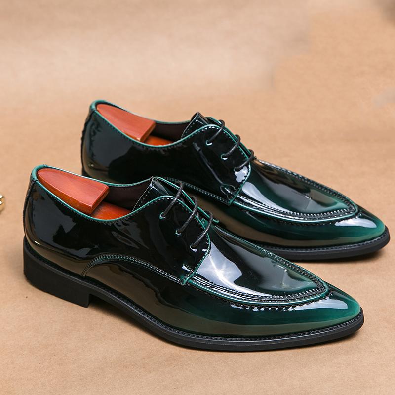 Británie Pánské Oxfordky Černé Zelené Špičaté Lakovaná Kůže Společenské Ležérní Boty Svatba Ples Obchodní Obuv