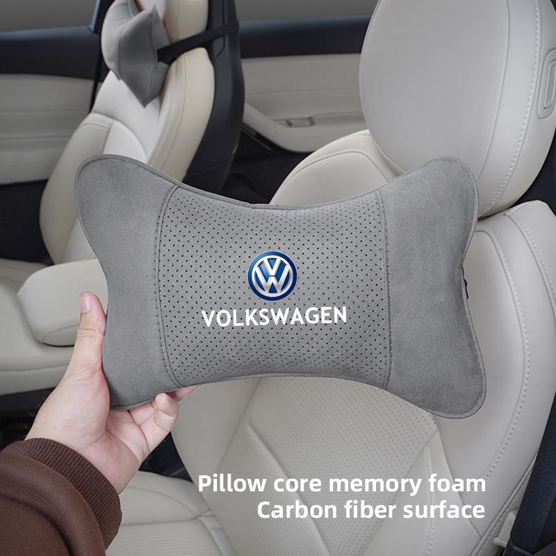 Suede Headrest Car Breathable Memory Foam Neck Pillow For VW Golf Polo Tiguan Touran Jetta Passat CC T5 GTI Magotan Arteon Caddy Kl0