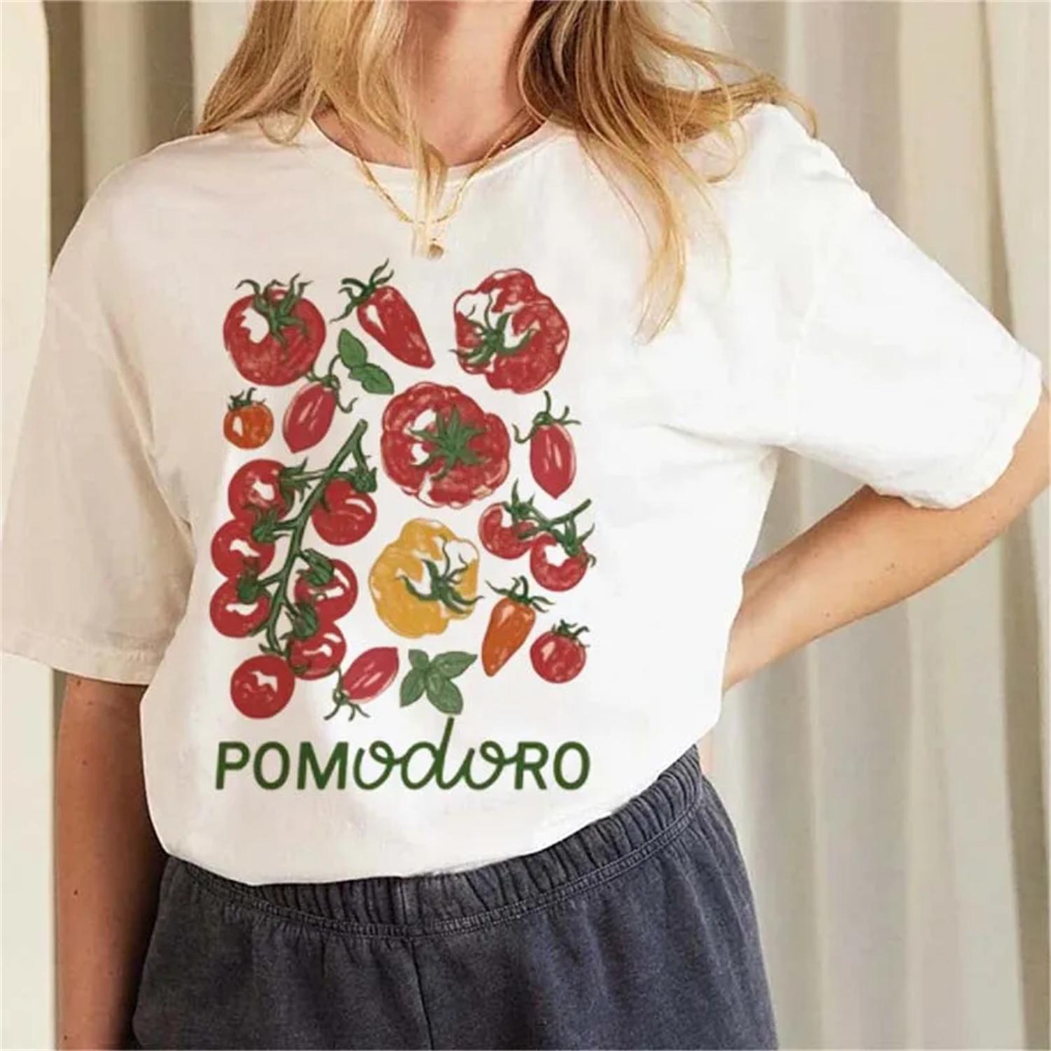 

Red Tomato Print Cute 90s Style Short Sleeved T-Shirt Women s Pattern T-Shirt Fashionable Women s Casual Summer Versatile T-Shir XXXXXL білий