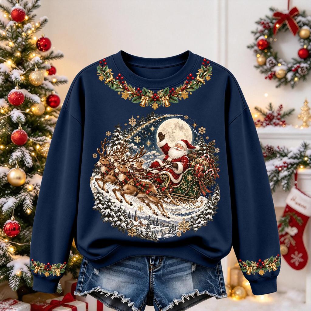 Women's Christmas Print Long Sleeve Top Casual Comfortable Fall Winter Shirt