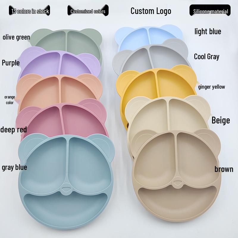 Silicone Bear Ears 3-Compartment Suction Plate for Kids