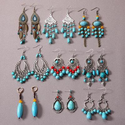 Böhmische Türkis Quastenohrringe - Ethnisch Retro Tibetischer Hänge-Stil