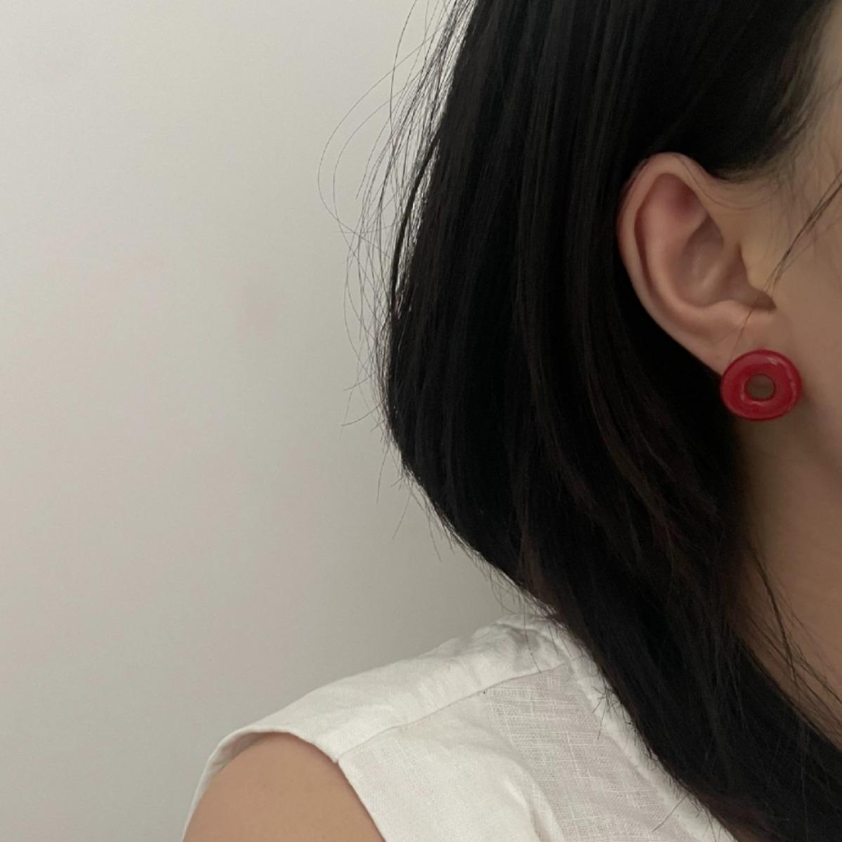 

Vintage Red Enamel Donut Stud Earrings with 925 Silver Needle