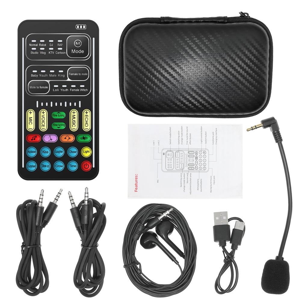 i9 Voice Changer With Earphone With Microphone Mini Sound Card Audio Effect Bluetooth-Compatible Live Sound Cards Voice Tool