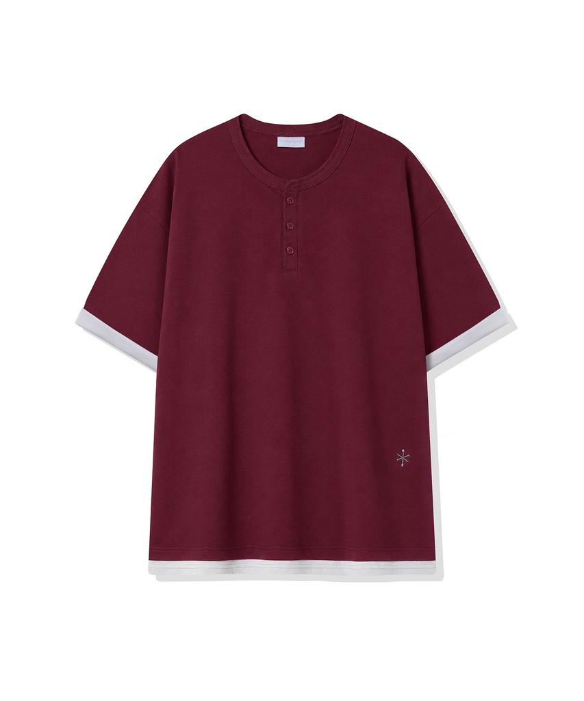 CGP Henley Neck Layered Short Sleeve T-Shirt - Burgundy