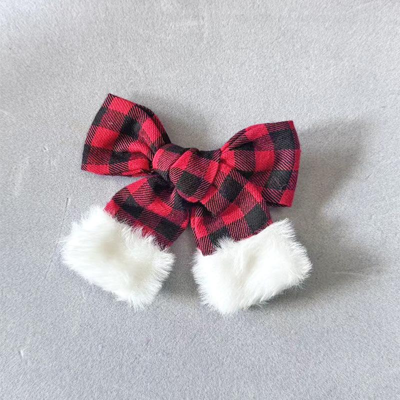 Red Velvet Christmas Bow Hair Clips White Furry Accents Holiday Hair Decor New Year's EVE Decorations Party Hair Accessories