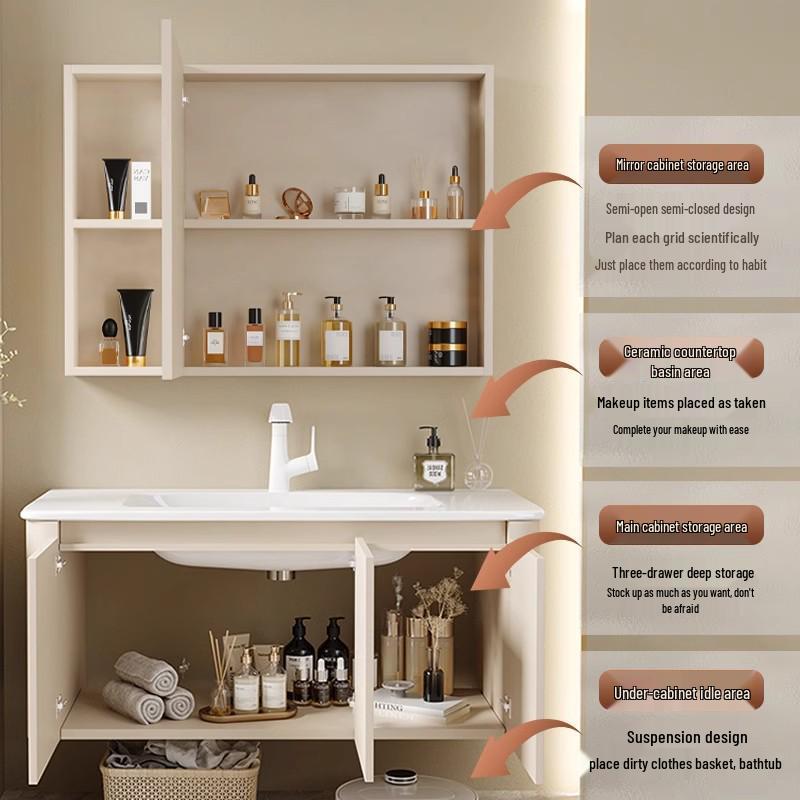Rounded Corner Bathroom Vanity with Integrated Basin and Aluminum Cabinet