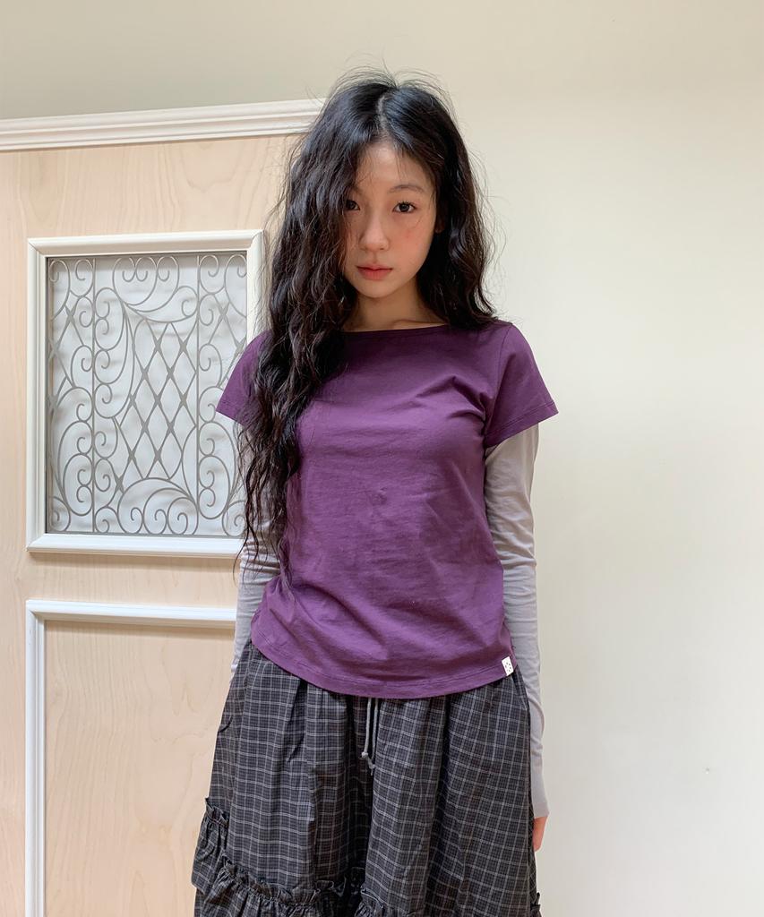 OHESHIO Floral Label Layered T-Shirt, Purple