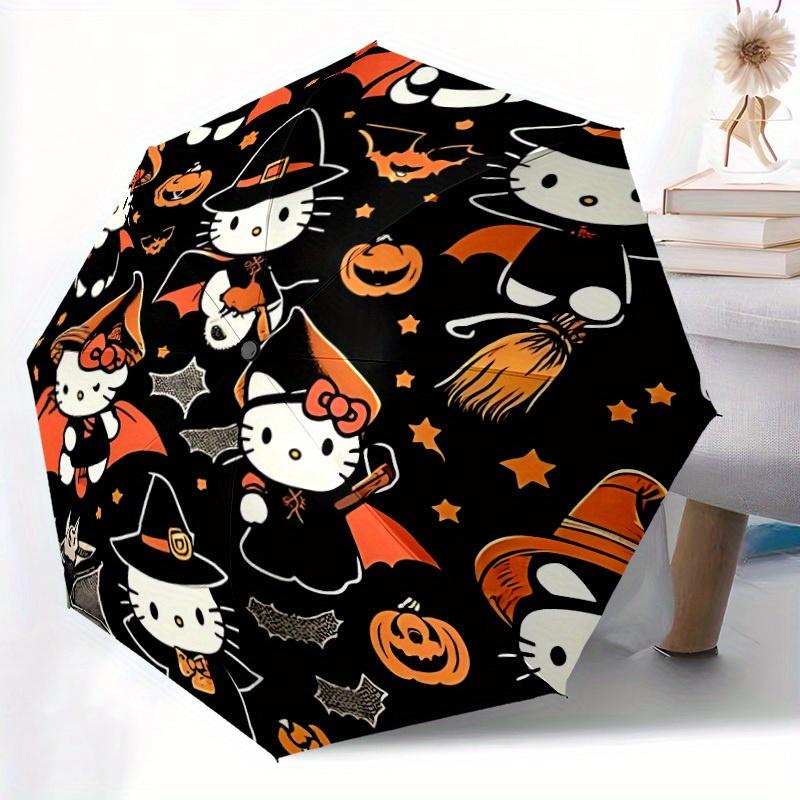 1pc Halloween Hello Kitty Automatic Umbrella 8-Bone Design Compact Gear for Outdoor Travel, Perfect Helloween Chrismas Gift for Friends or Family Y250