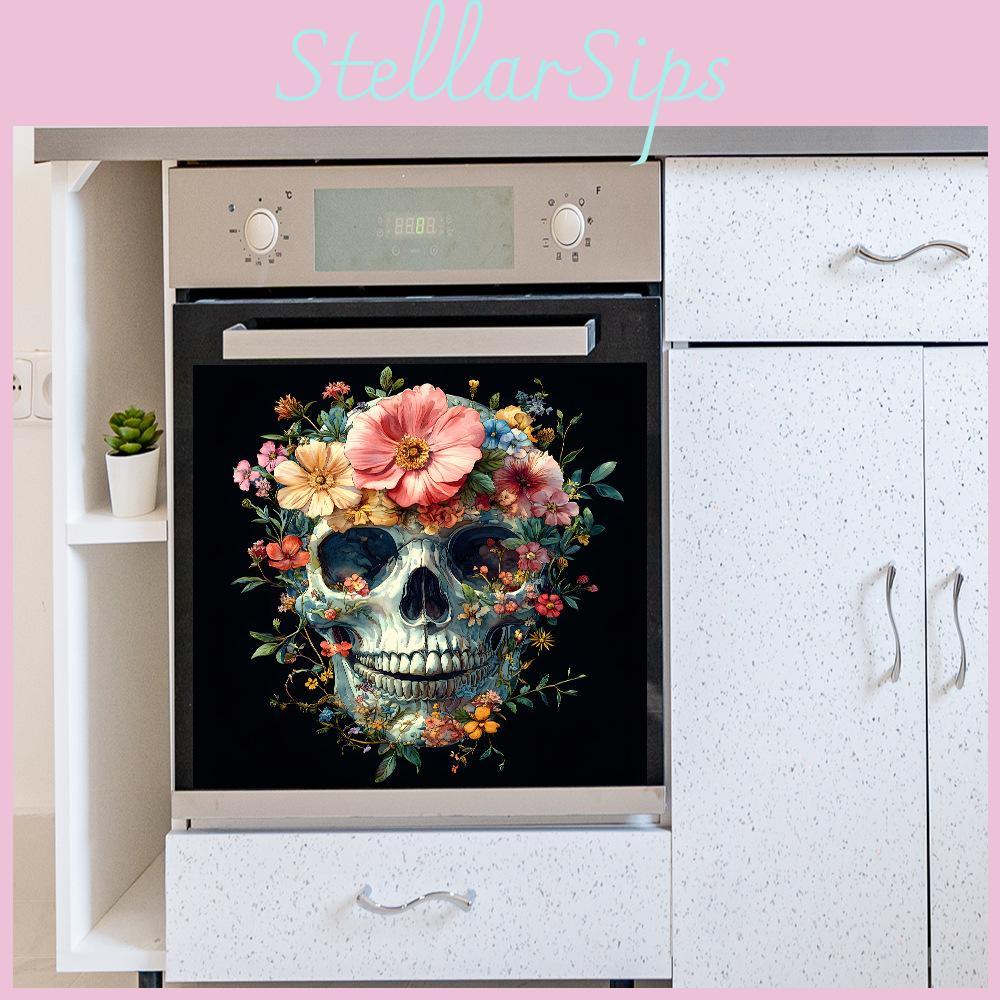 Smiling Halloween Skull Covered In Flowers Glass Home Decoration Stickers Wall