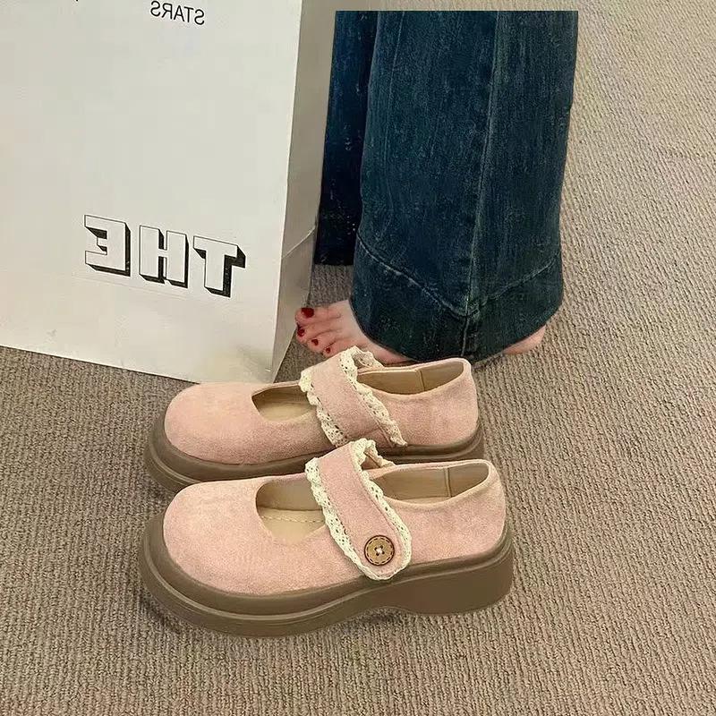 Beautiful~ Not tired feet British style thick sole simple shallow mouth Mary Jane shoes new spring and summer thick heel loafer single shoes women