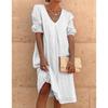 Solid Color V-neck Short Sleeve Dress Women Solid Color and V-neck Short Sleeve Dress