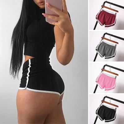 Lady Sport Shorts Elastic Waist Yoga Mini Shorts Solid Color Super Short Pants