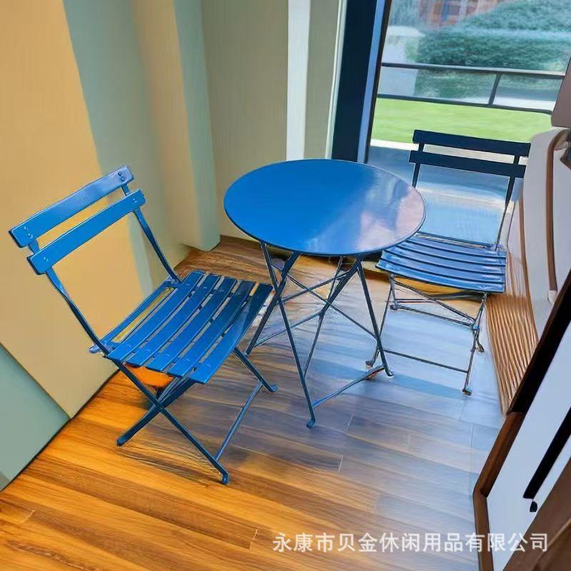 3pcs Table and Chairs Set Metal Folding Simple Solid Color Table and 2 Chairs Outdoor Decoration Garden Furniture