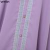 VONDA Summer Women Half Batwing Sleeve Patchwork Hem Casual Loose Long Robe Dress