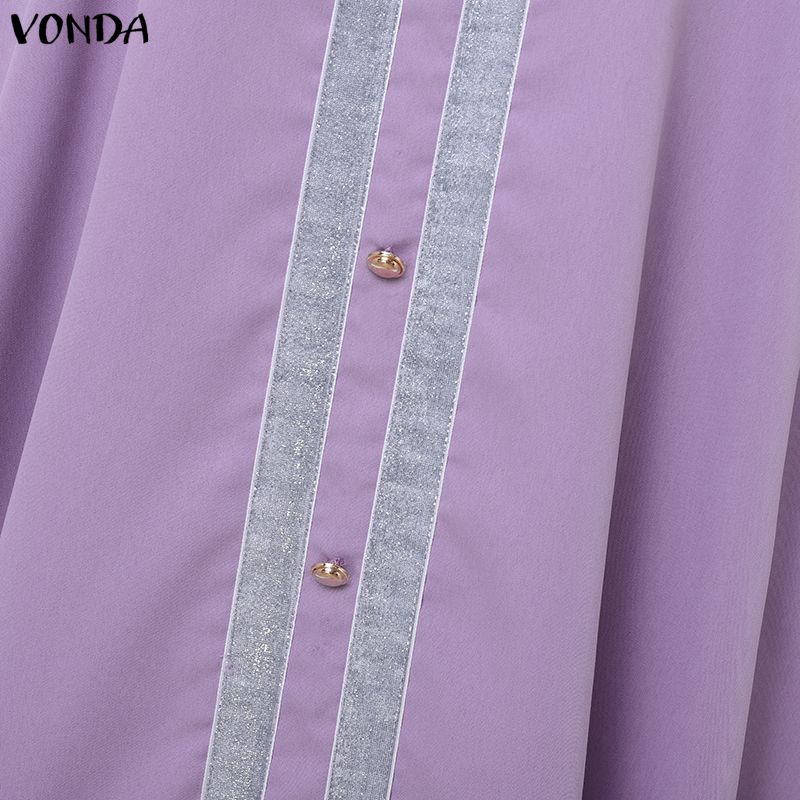 VONDA Summer Women Half Batwing Sleeve Patchwork Hem Casual Loose Long Robe Dress