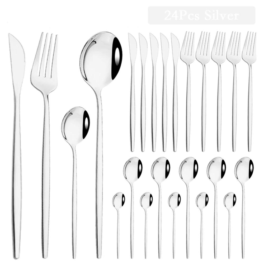 24Pcs Luxury Cutlery Stainless Steel Tableware Mirror Gold Dinnerware Set Western Knife Fork Spoon Flatware Kitchen Silverware