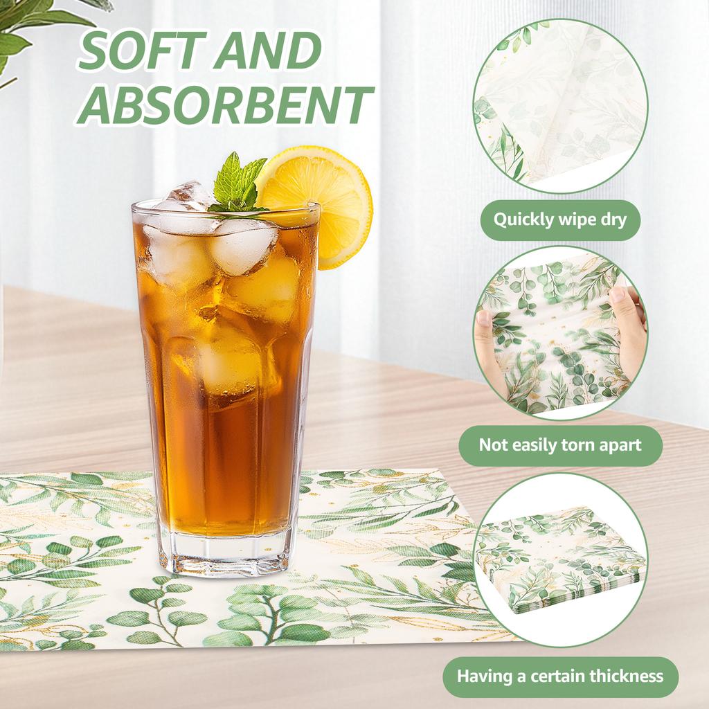 100Pcs Napkins Disposable Eucalyptus Leaf Eco-friendly Paper Tissues Guest Paper Towels for Home Party Wedding Dinner Napkin