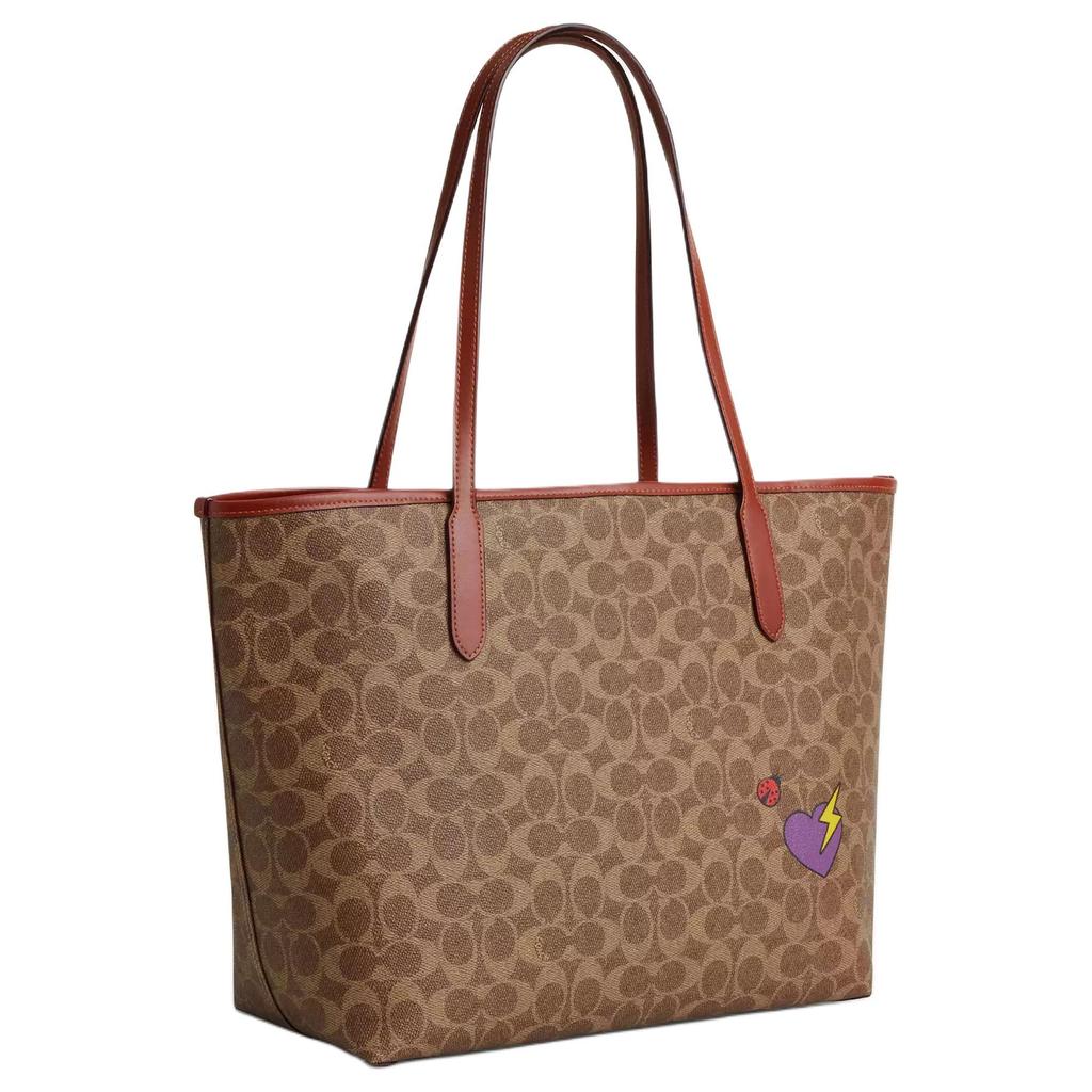 Coach City 33 Sticker Print Snap Closure Coated Canvas Tote Bag Women Tote Brown Multicolor CZ611-IMTAM