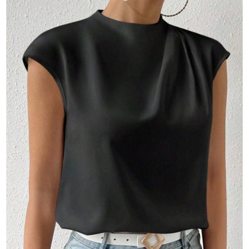 Fashion Loose Sleeveless Base Casual Shirts for Women Summer Tops Elegant Solid Stand Collar Loose Women Blouses Slim Simple Office Ladies Shirt 26395