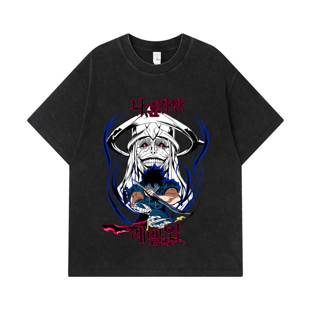 275 GSM Washed T-shirts 100% Cotton Solo Leveling V9 Print Unisex Heavy Cotton T Shirt