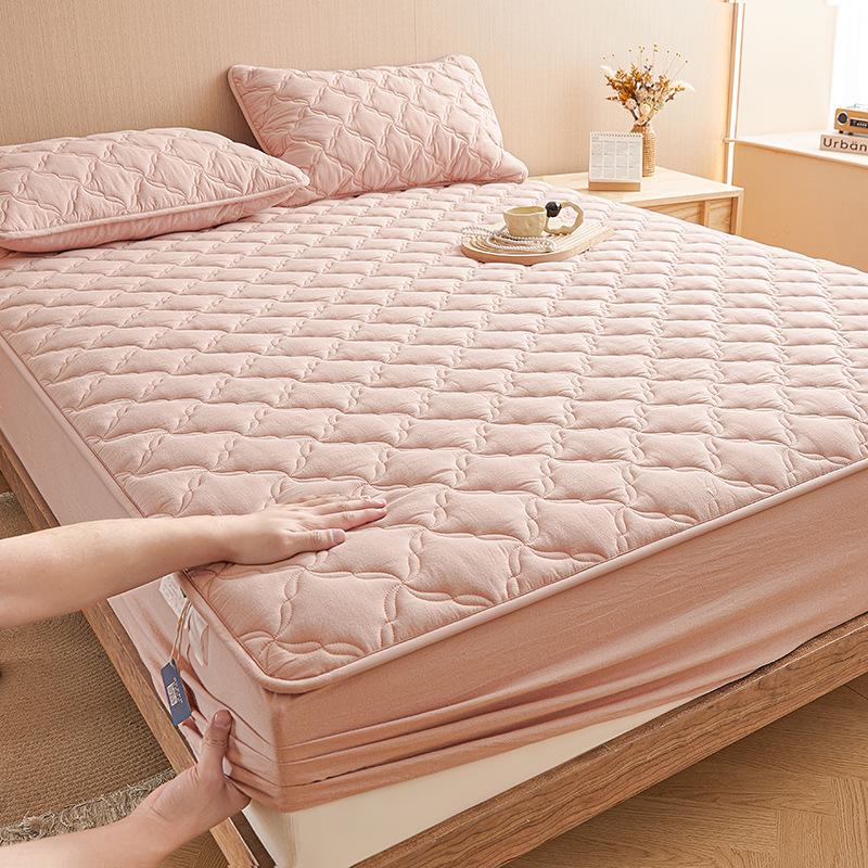 Pure Color Quilted Cotton Yarn-Dyed Bed Sheet & Bedspread Set