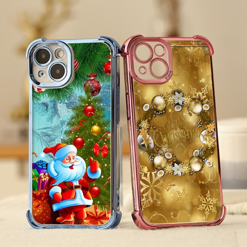 Ae116 Merry Christmas Happy New Year art Electroplated TPU Phone Cases for iPhone 16 15 13 11 Pro Max 14 Infinix Smart 8 Four Corner Protection Cover