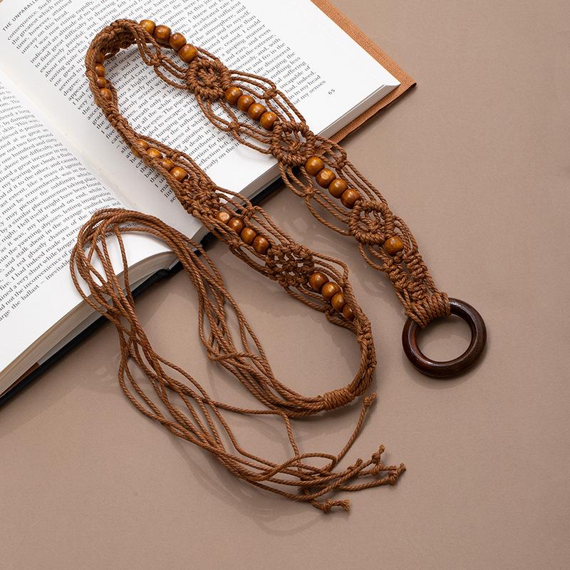 

Ретро пояс с кисточками для женщин, ручной работы, поясная веревка, регулируемая, для юбки, аксессуары в этническом стиле X492-4