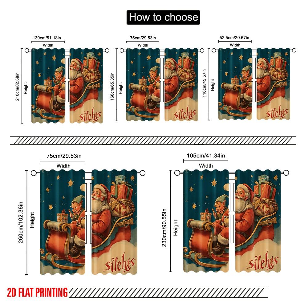 2pcs,2D Plane Printing Print Curtains Santa Claus Gift Polyester Woven (without Rod) All Seasons Ldeal for Various Room Types