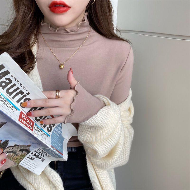 

Women s Cotton Semi-High Neck Inner Base Layer with Sweet Edge Design - Long Sleeve T-shirt for Autumn/Winter. M 91-100 lbs