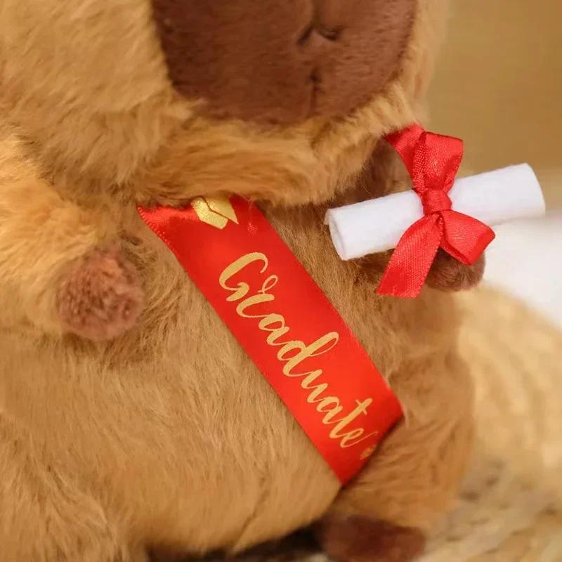 Graduate Capybara Plush Toy Doctor Hat Graduation Bear Doll Cute Stuffed Animal Plushie Soft Pendant Cartoon Graduation Gift