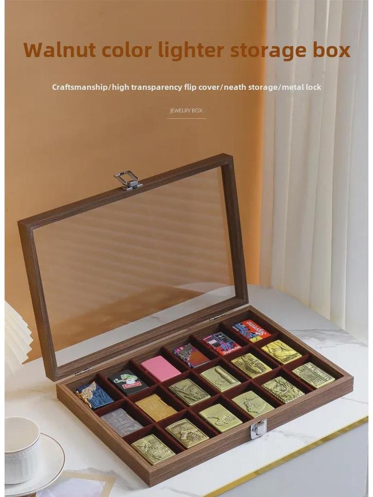 Windproof Lighter Display & Storage Box, Transparent Dustproof Cover, Large Capacity