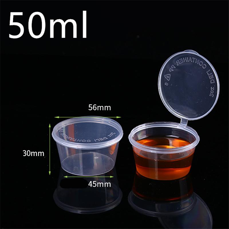 50pcs/Set 30ml 50ml 100ml Disposable Plastic Takeaway Sauce Cup Containers Food Box with Hinged Lids Pigment Paint Box Reusable